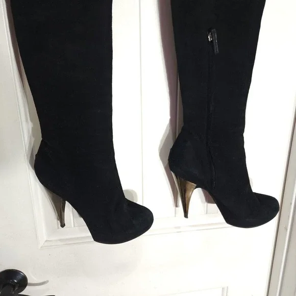 Giuseppe Zanotti Womens Boots OTK Black Suede Leather Thigh High Heel Shoe 40 10 - Picture 5 of 15